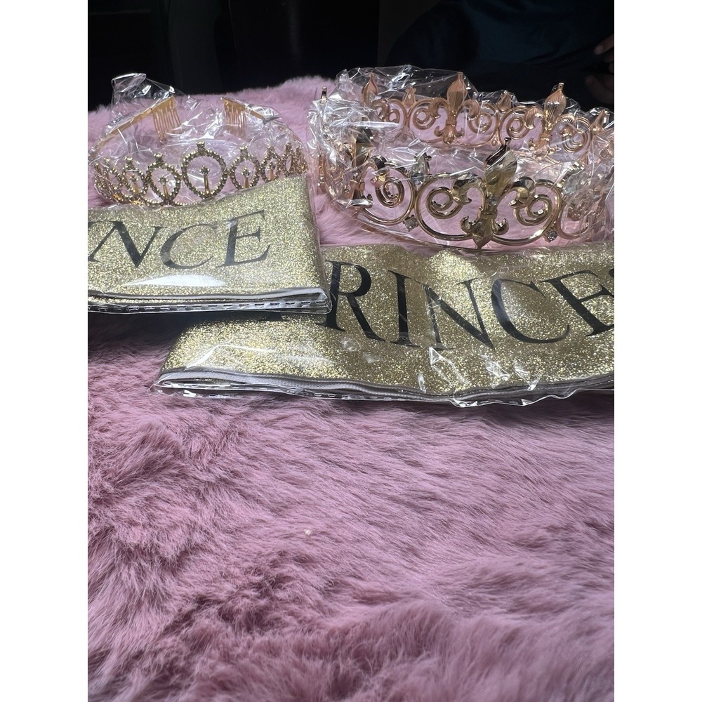 Retrowavy 4 Piece‎ Home Coming Prince,princess Tiara Shiny Satin Role (gold)